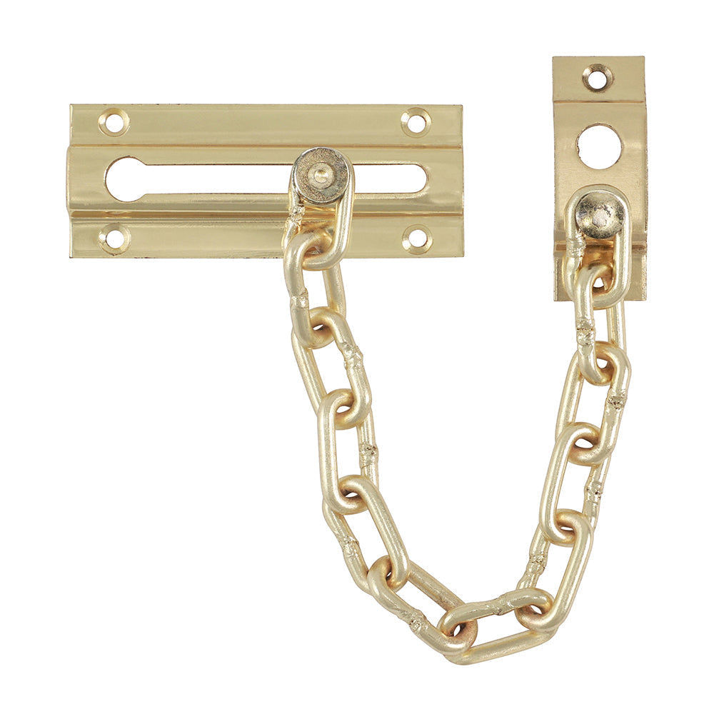 Door Chain - Electro Brass - Chain Base Plate Size W x H mm 20 x 53 - Chain Receiver Plate Size W x H mm 85 x 34 - Material Steel Timco