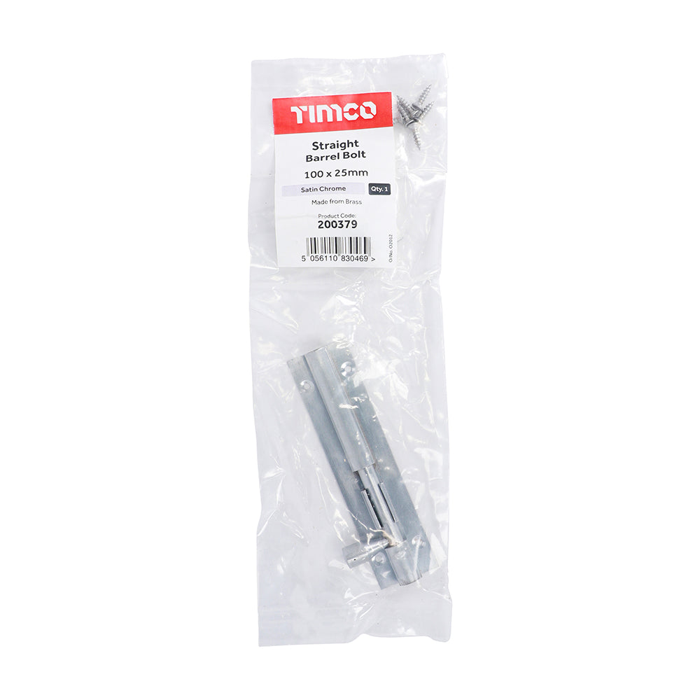 Str. Barrel Bolt Sat. Chrome - 100 x 25mm | Bag