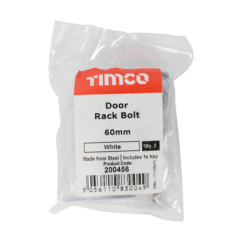 Door Rack Bolt White - 60mm | Bag of 2