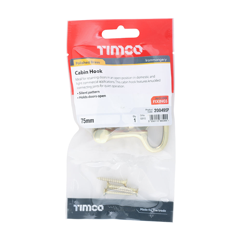 Cabin Hook Pol. Brass - 75mm | Bag