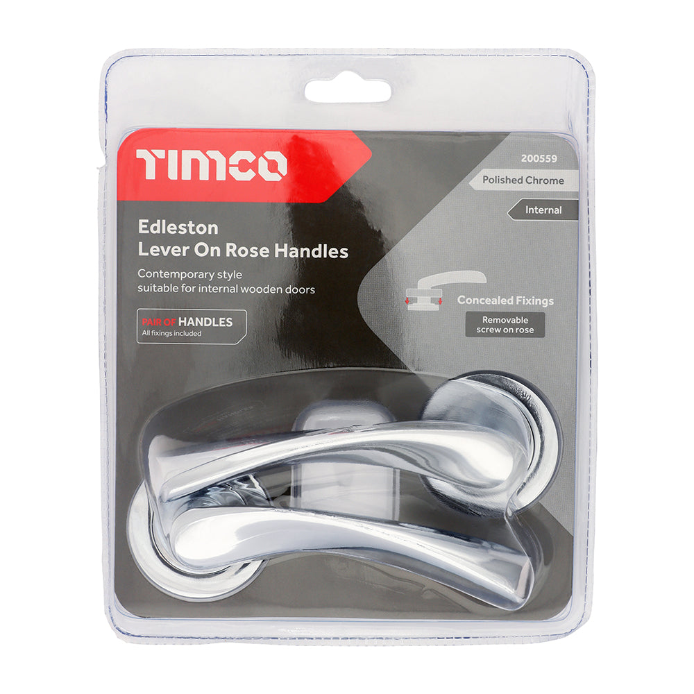 Timco Edleston Lever On Rose Handles - Polished Chrome Timco