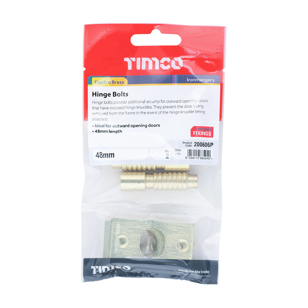 Hinge Bolts Electro Brass - 48mm | Bag of 2