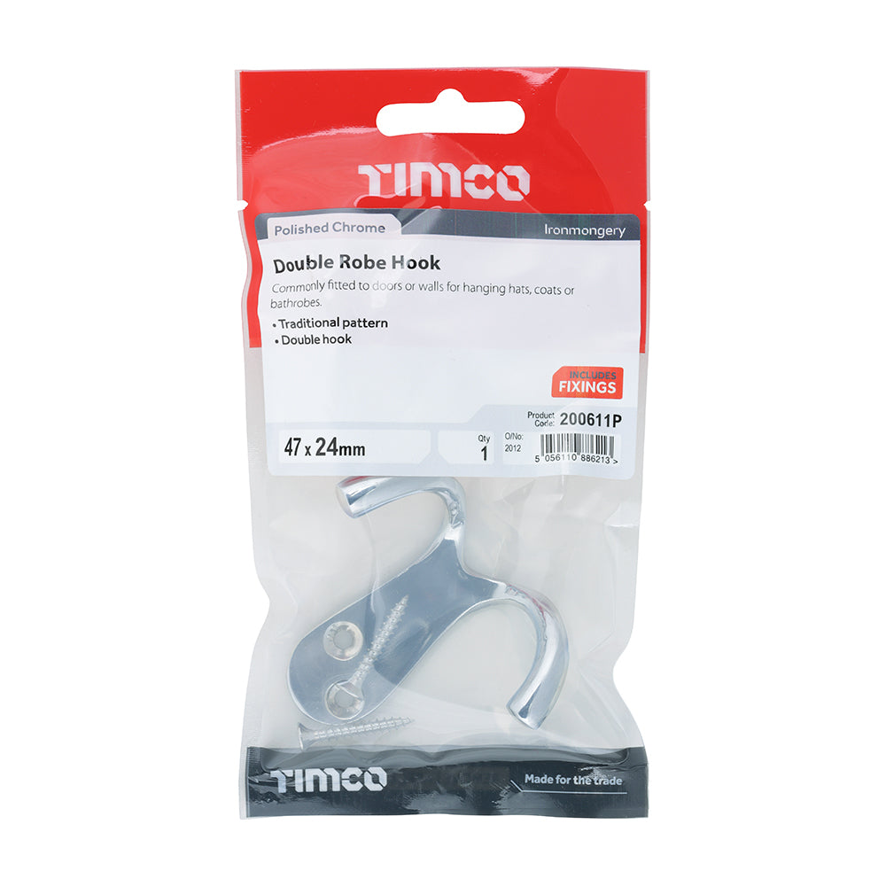 Double Robe Hook Pol. Chrome - 47 x 24mm | Bag
