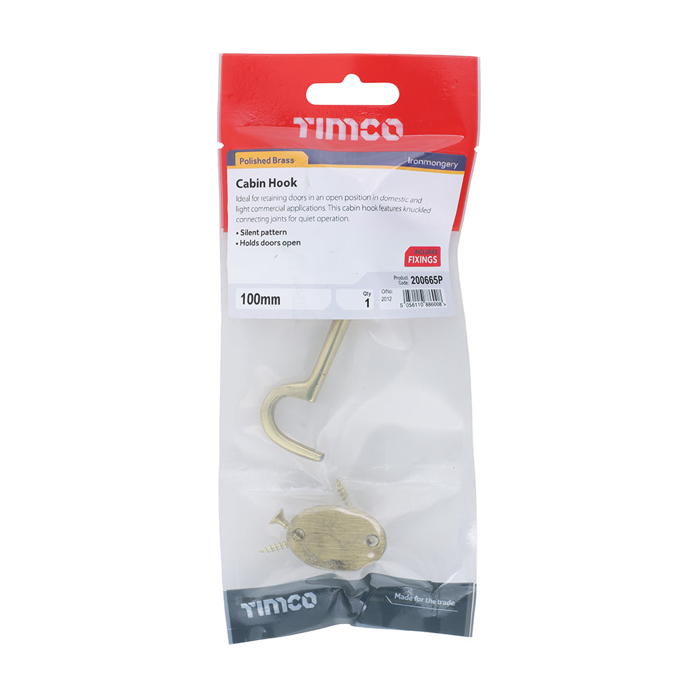 Cabin Hook Pol. Brass - 100mm | Bag