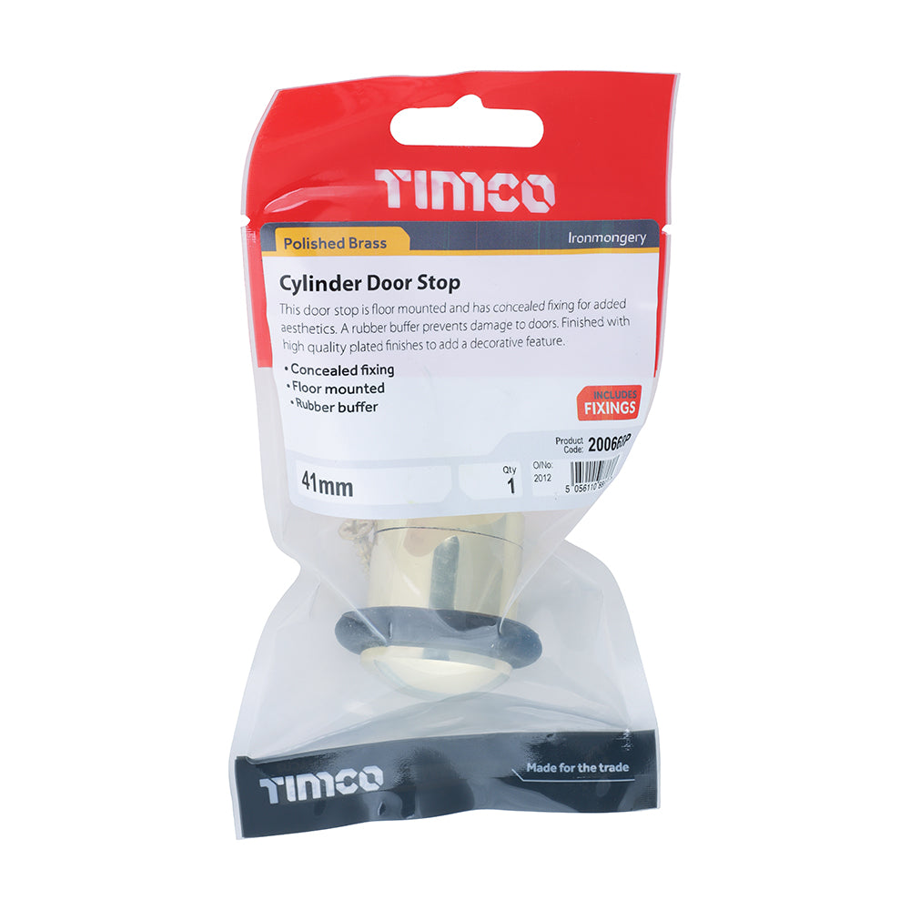 Cylinder Door Stop Pol. Brass - 41mm | Bag