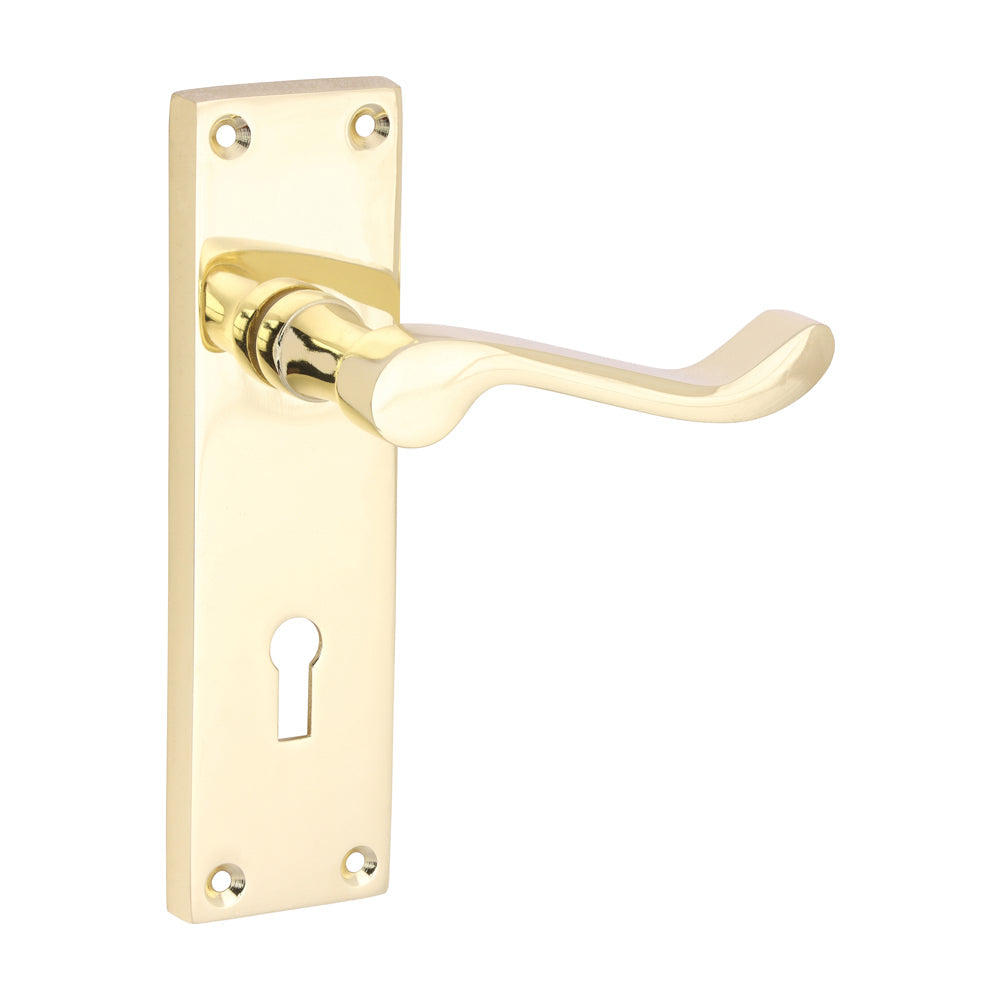 Victorian Scroll Lock Handles - Polished Brass - 152 x 42 Timco