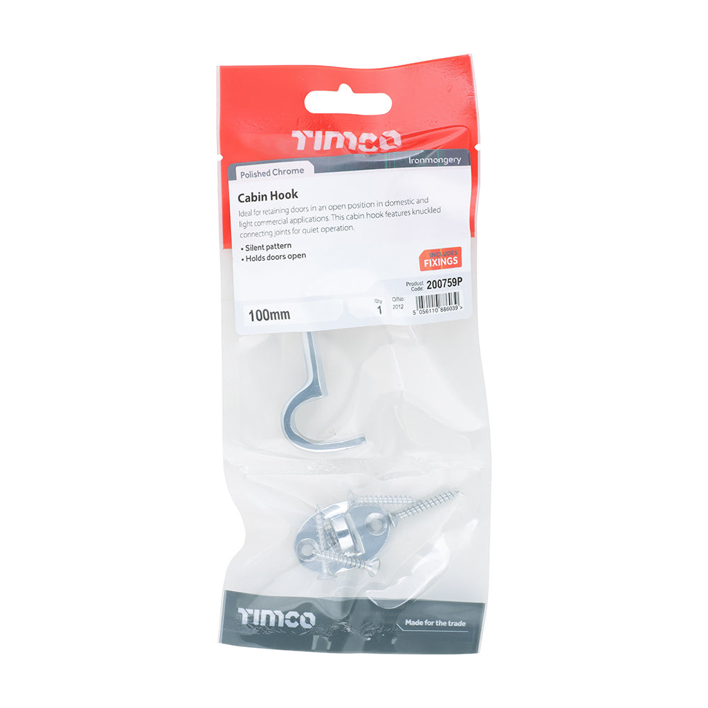 Cabin Hook Pol. Chrome - 100mm | Bag