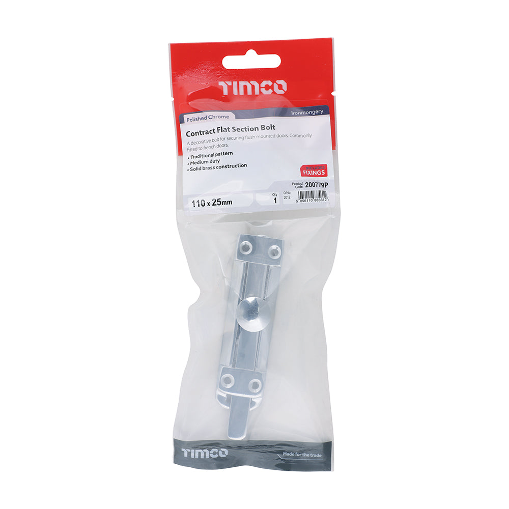 Flat Section Bolt Pol. Chrome - 110 x 25mm | Bag