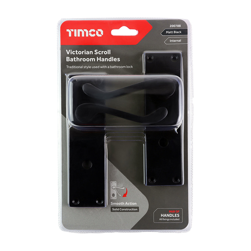 Timco Victorian Scroll Bathroom Handles - Matt Black Timco