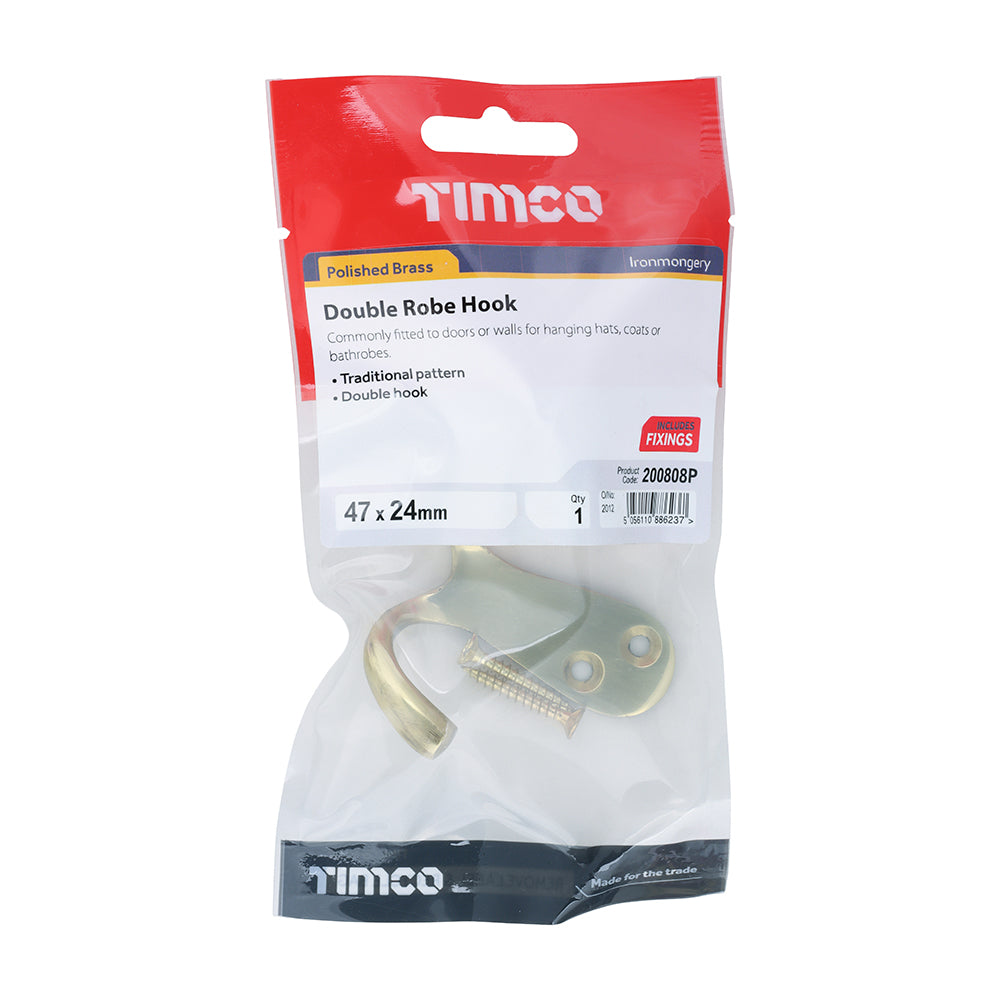 Double Robe Hook Pol. Brass - 47 x 24mm | Bag