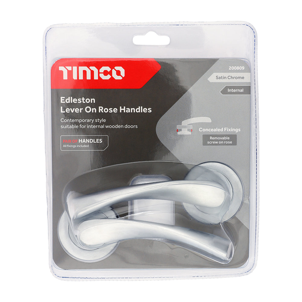 Timco Edleston Lever On Rose Handles - Satin Chrome Timco