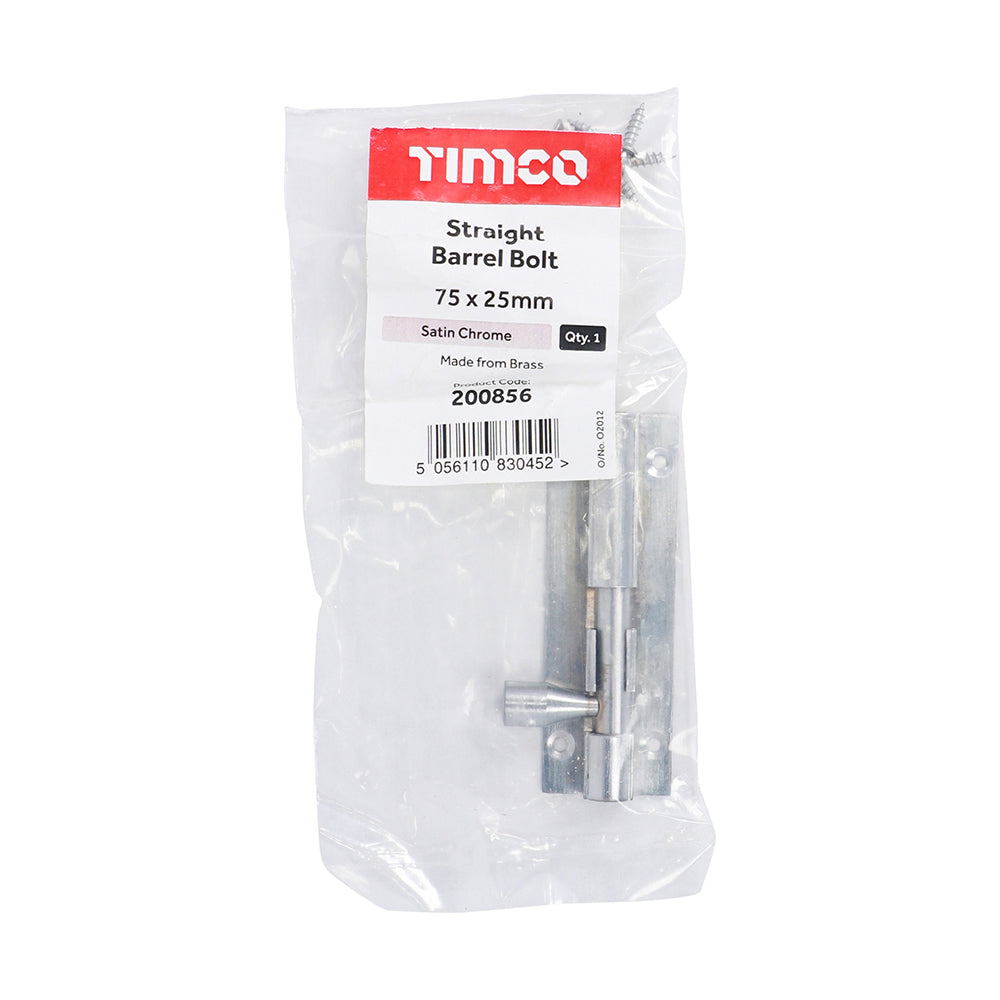 Str. Barrel Bolt Sat. Chrome - 75 x 25mm | Bag