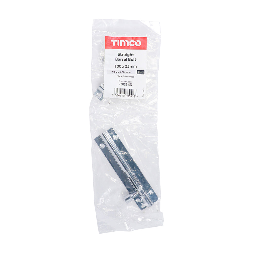 Str. Barrel Bolt Pol. Chrome - 100 x 25mm | Bag