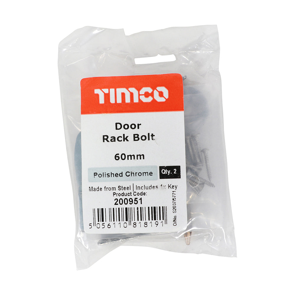 Door Rack Bolt Pol. Chrome - 60mm | Bag of 2