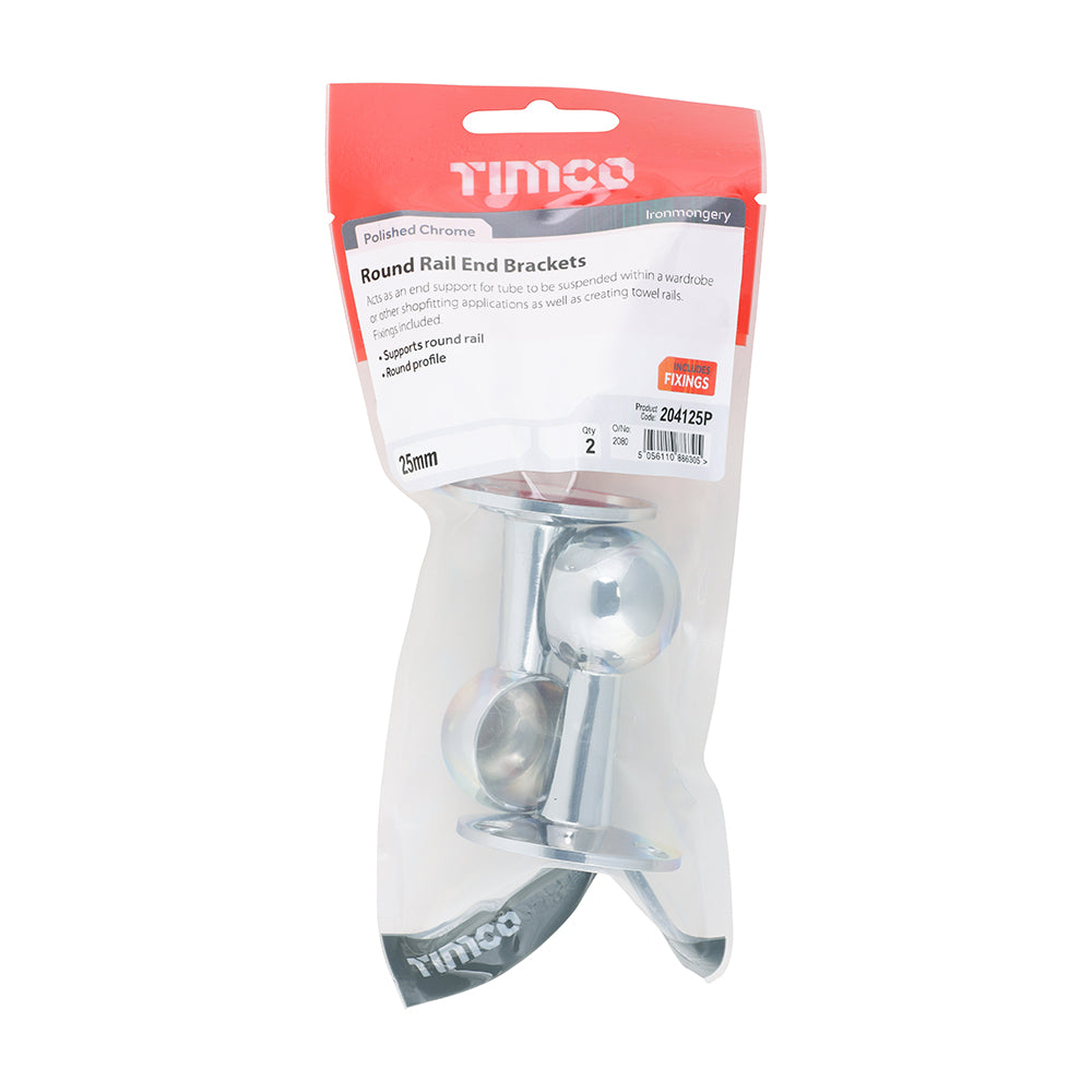 Round End Bracket P/Chrome - 25mm | Bag of 2