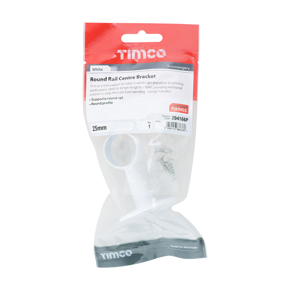 Round Centre Bracket White - 25mm | Bag