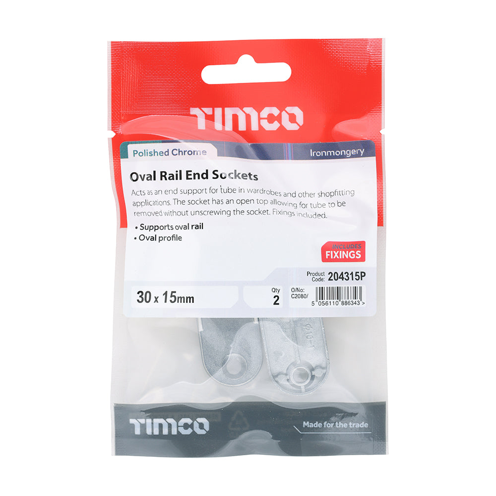 Oval End Socket P/Chrome - 30 x 15 | Bag of 2