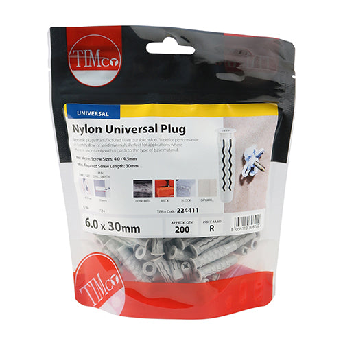 Nylon Universal Plug - 6.0 x 30 | TIMpac of 20