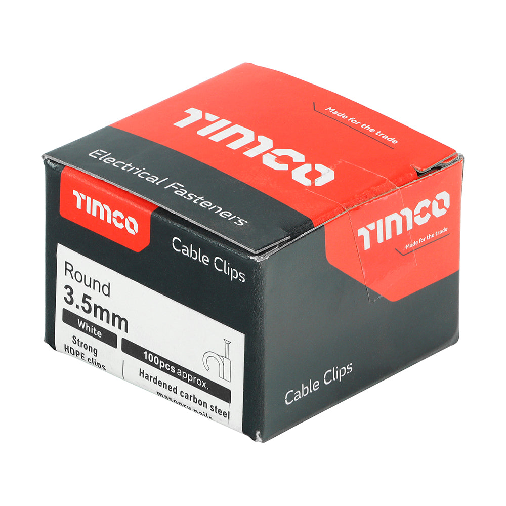 Round Cable Clip White - To fit 3.5mm | Box of 100
