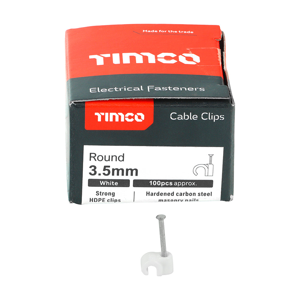 Round Cable Clip White - To fit 3.5mm | Box of 100