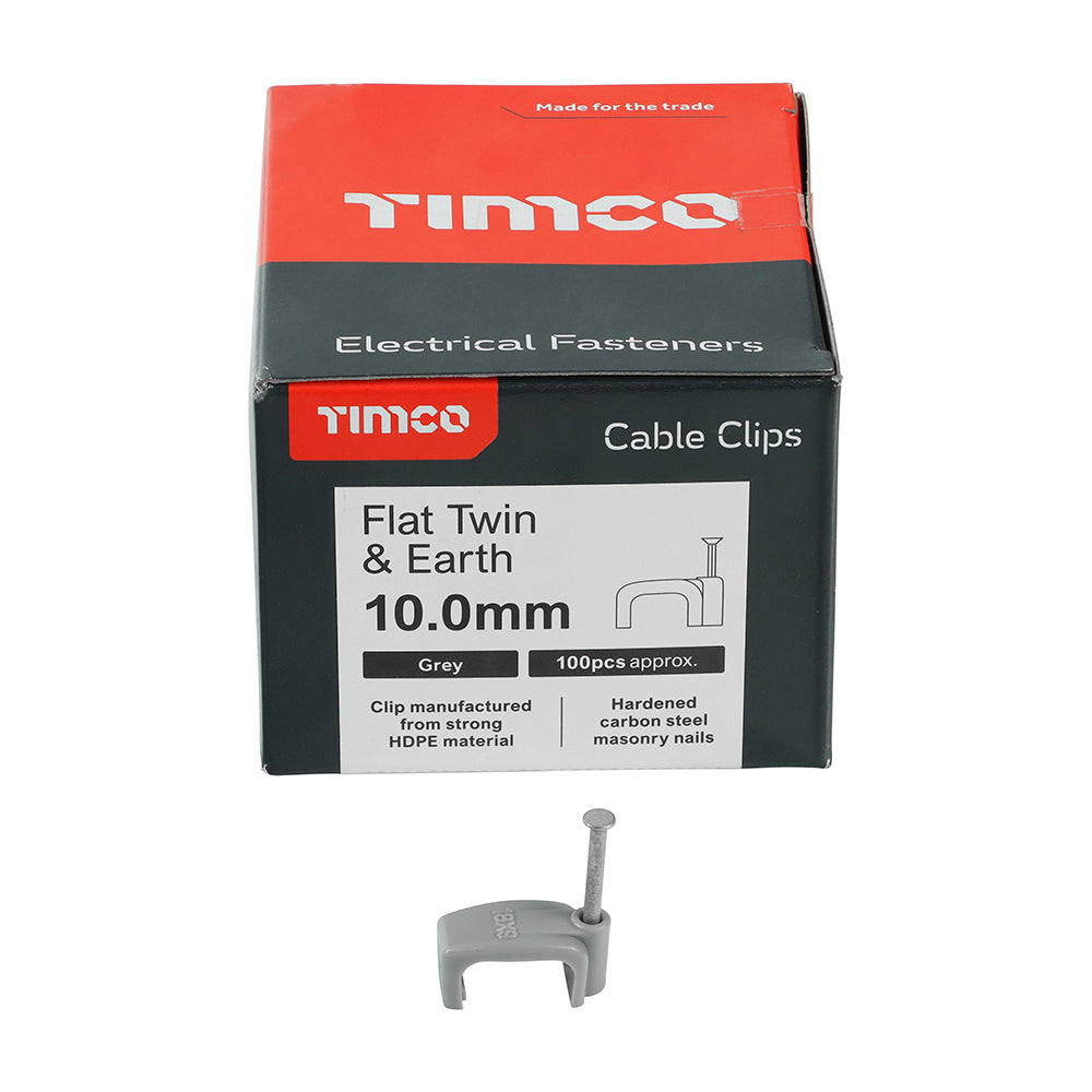 Flat Twin&Earth Cable Clip GRY - To fit 10.0mm | Box of 100