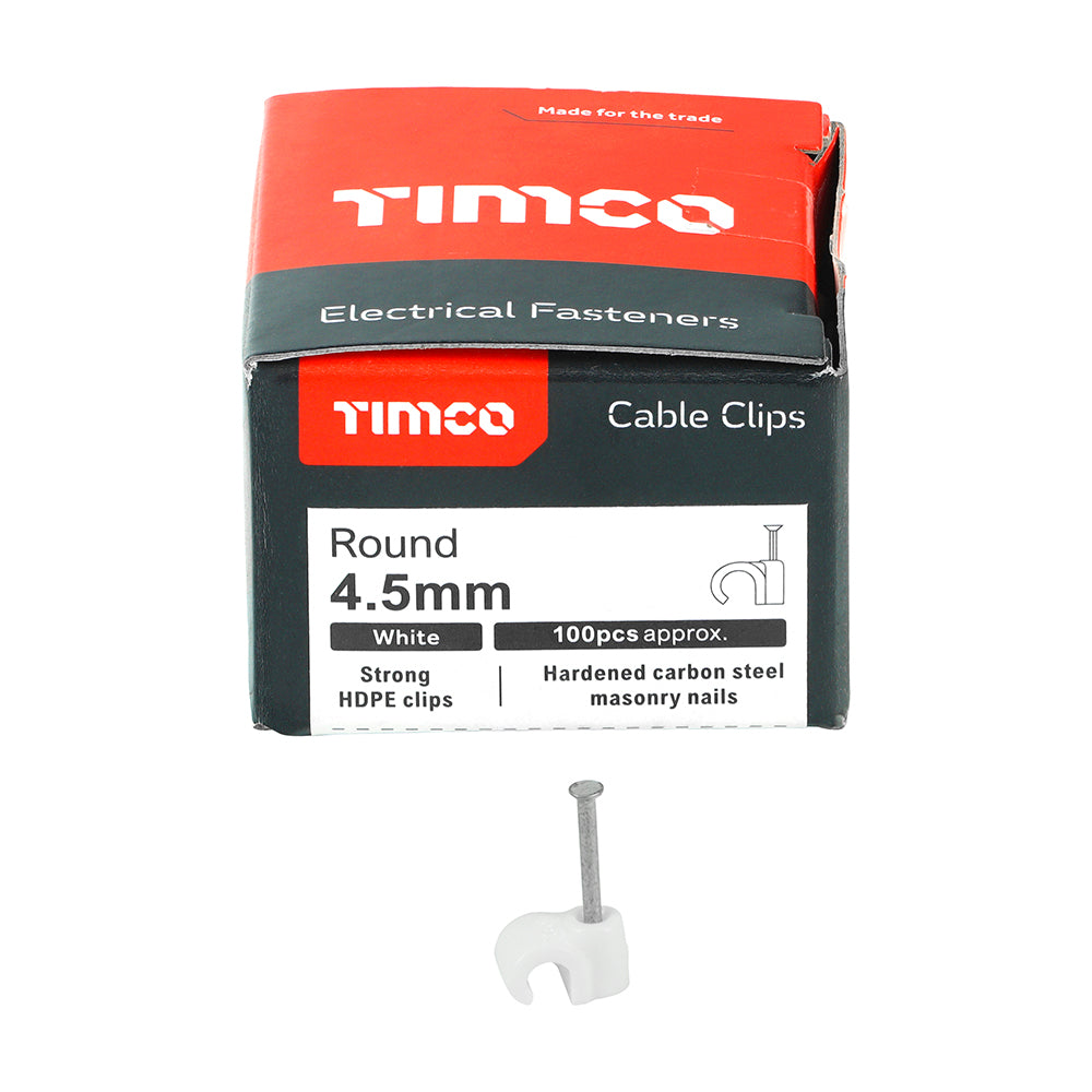 Round Cable Clip White - To fit 4.5mm | Box of 100