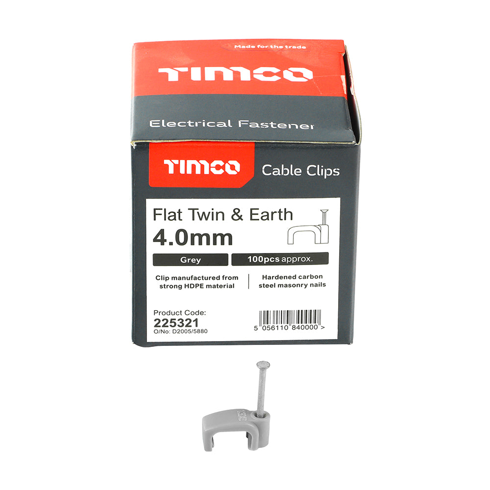 Flat Twin&Earth Cable Clip GRY - To fit 4.0mm | Box of 100