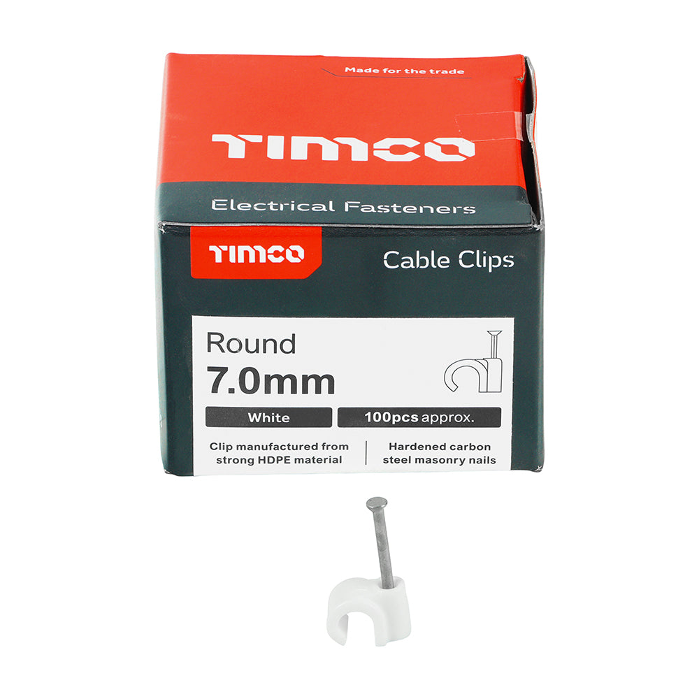 Round Cable Clip White - To fit 7.0mm | Box of 100