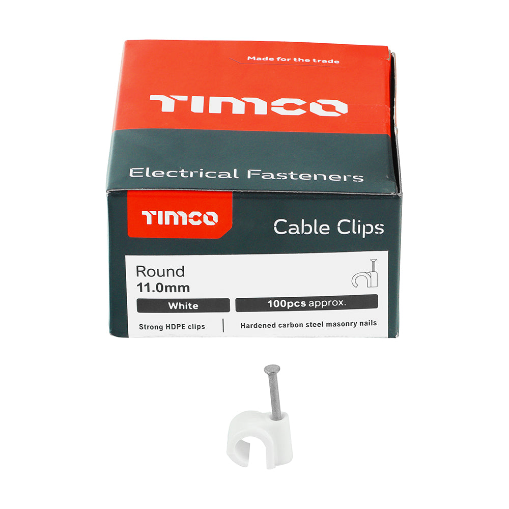 Round Cable Clip White - To fit 11.0mm | Box of 100