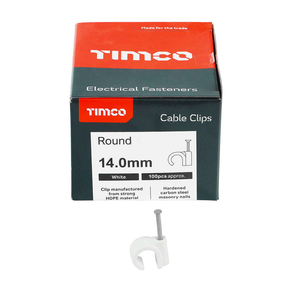 Round Cable Clip White - To fit 14.0mm | Box of 100
