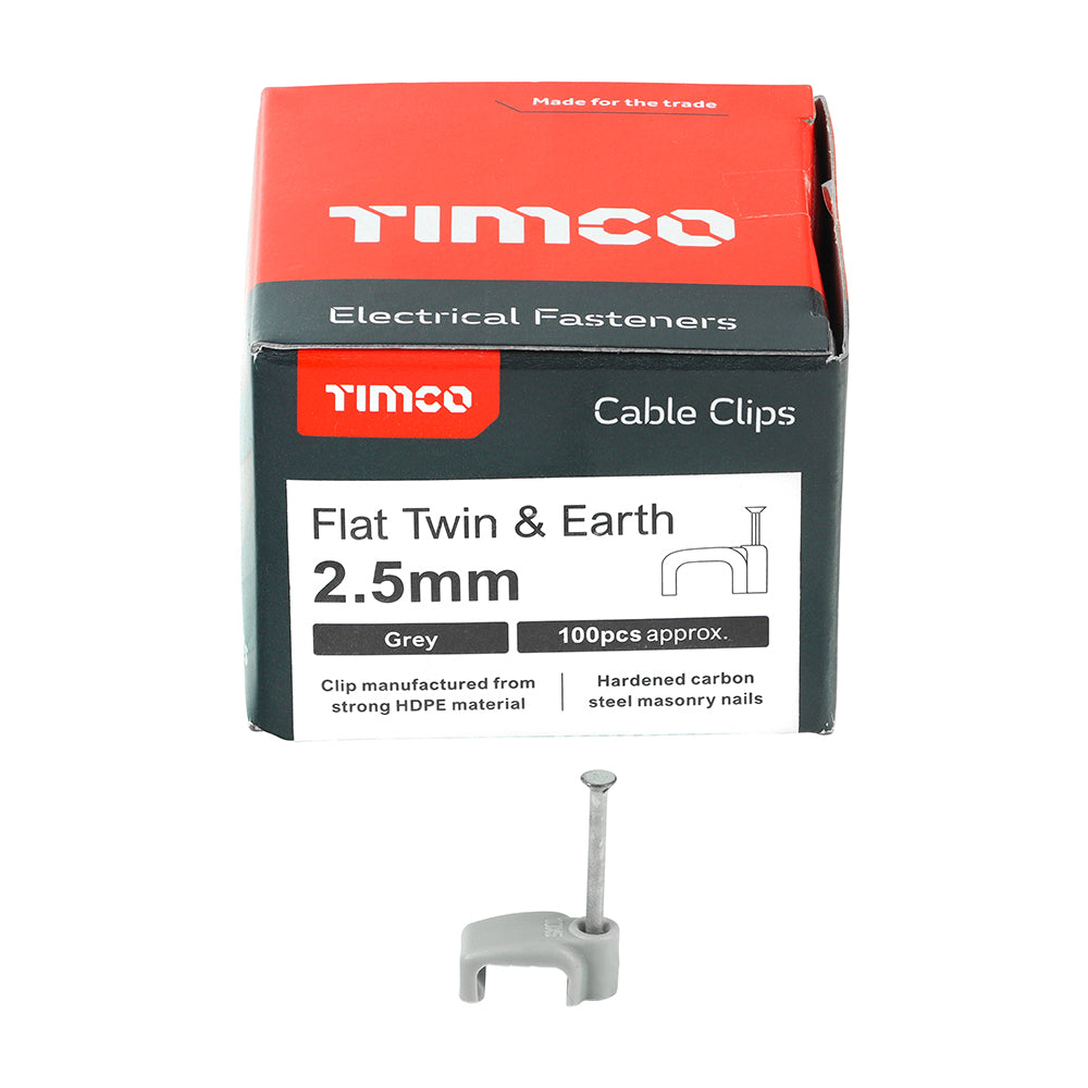 Flat Twin&Earth Cable Clip GRY - To fit 2.5mm | Box of 100