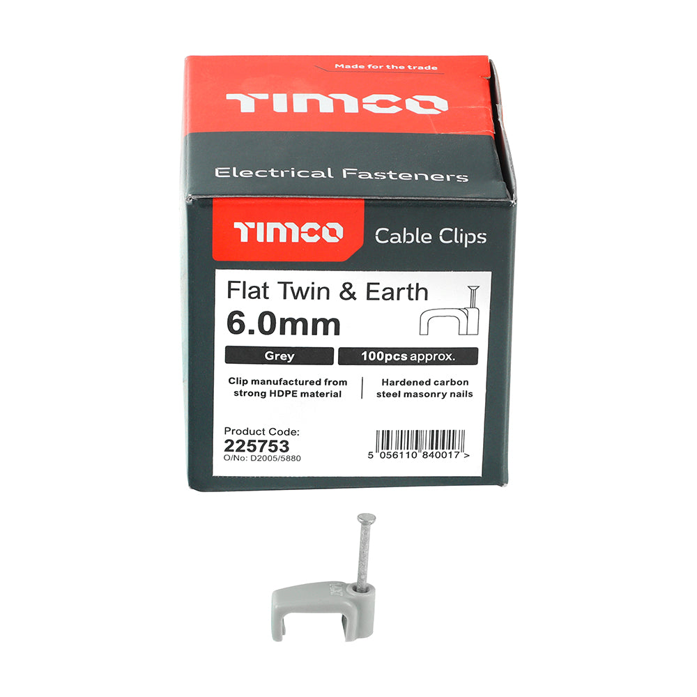 Flat Twin&Earth Cable Clip GRY - To fit 6.0mm | Box of 100