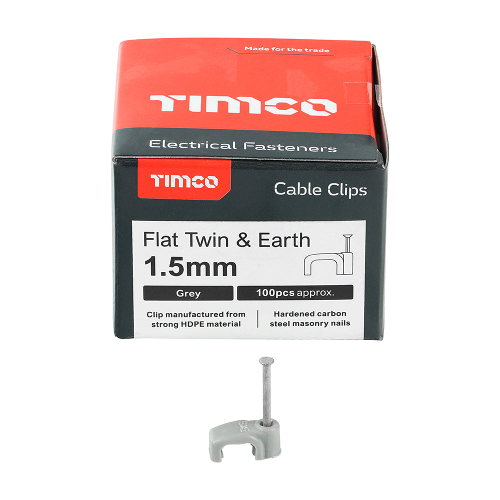 Flat Twin&Earth Cable Clip GRY - To fit 1.5mm | Box of 100