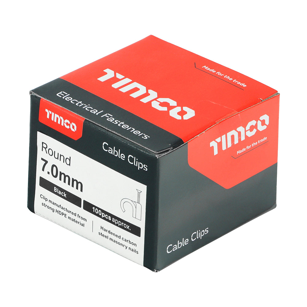 Round Cable Clip Black - To fit 7.0mm | Box of 100