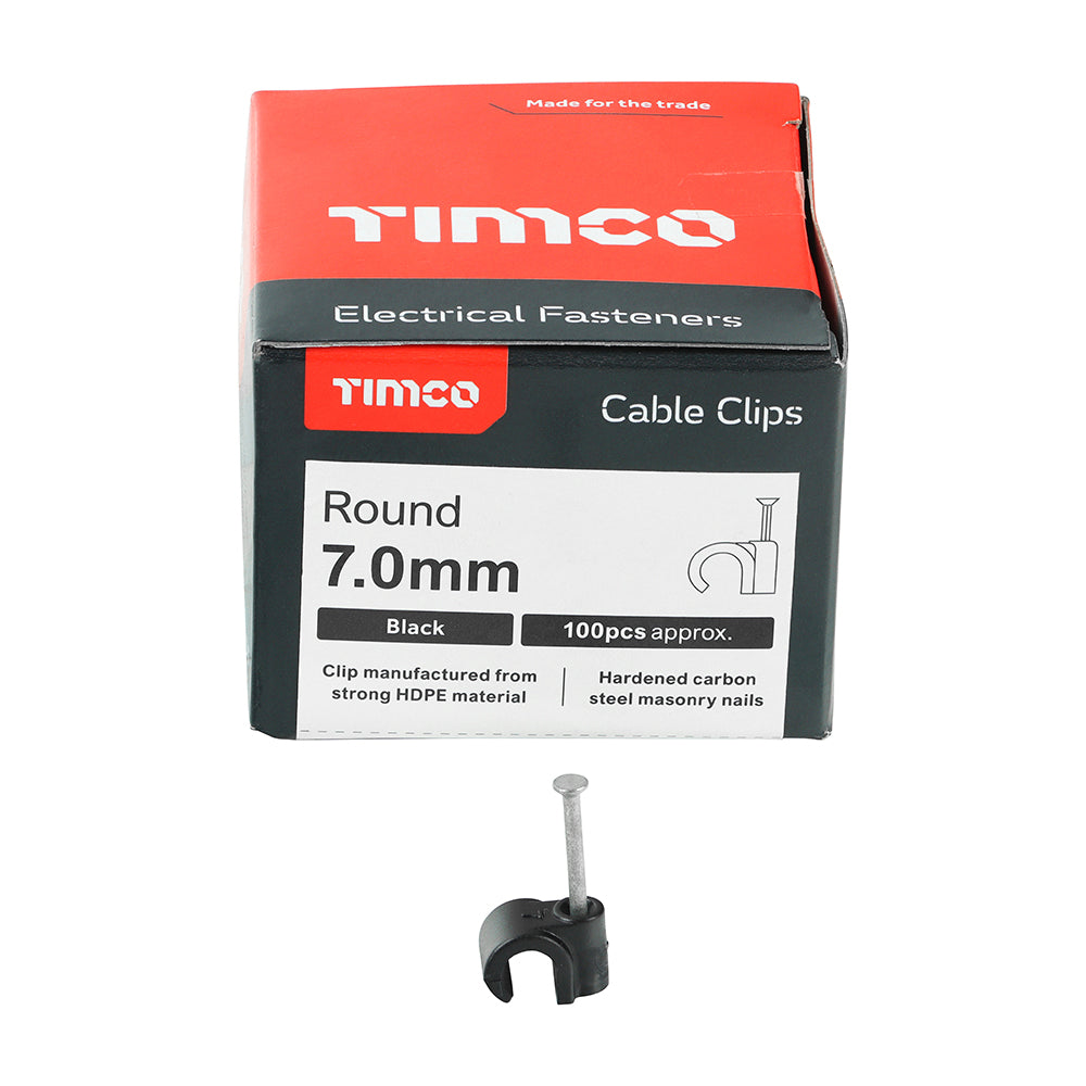 Round Cable Clip Black - To fit 7.0mm | Box of 100