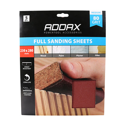 Sanding Sheets - 80 Grit - Red - 230 x 280mm - Pack of 5