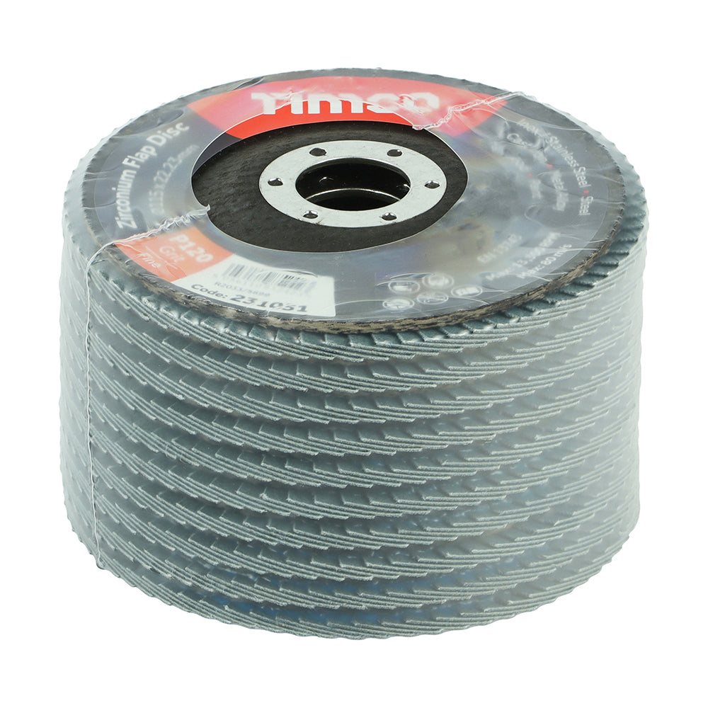 Timco Set of Flap Discs - Zirconium - Type 29 Conical - P120 Grit - 115 x 22.23 (Pack of 10)