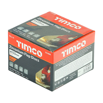 Timco Set of Flap Discs - Zirconium - Type 29 Conical - P120 Grit - 115 x 22.23 (Pack of 10)