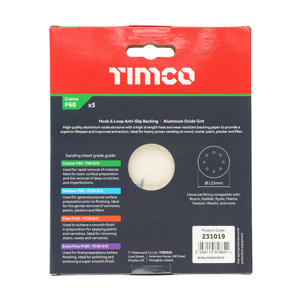 Orbital Sanding Discs P60 - 125mm | Pack of 5