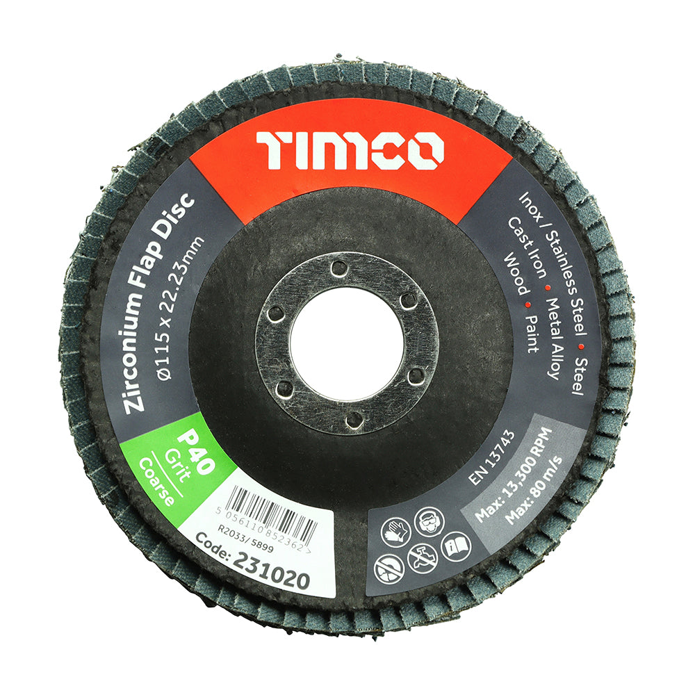 Zirconium Flap Disc P40 - 115 x 22.23 | Pack