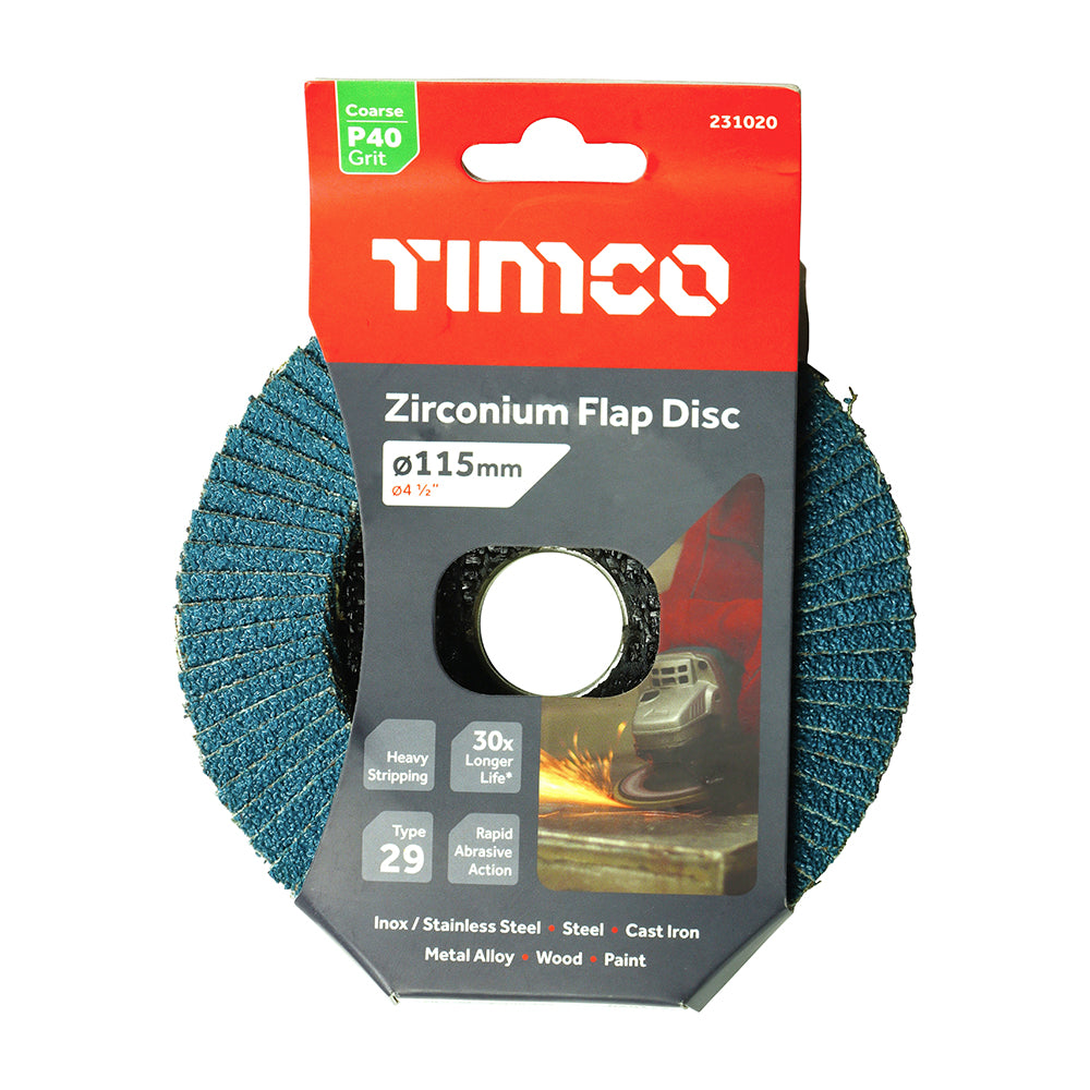 Zirconium Flap Disc P40 - 115 x 22.23 | Pack