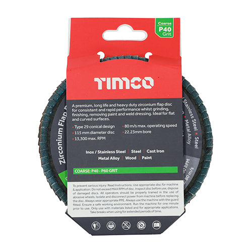 Zirconium Flap Disc P40 - 115 x 22.23 | Pack