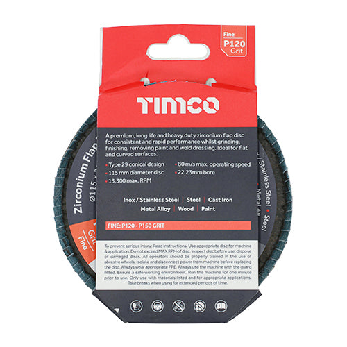 Zirconium Flap Disc P120 - 115 x 22.23 | Pack