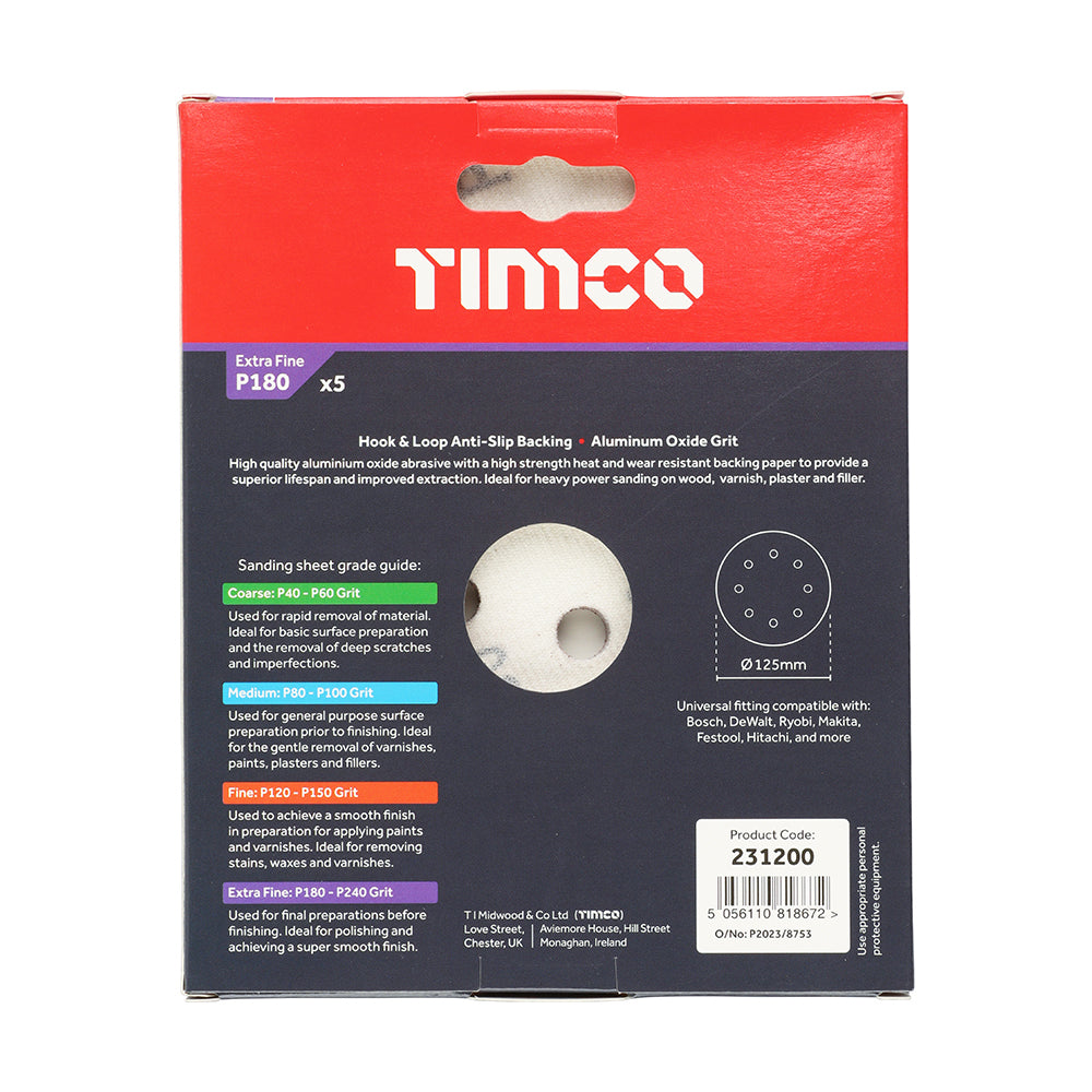 Orbital Sanding Discs P180 - 125mm | Pack of 5