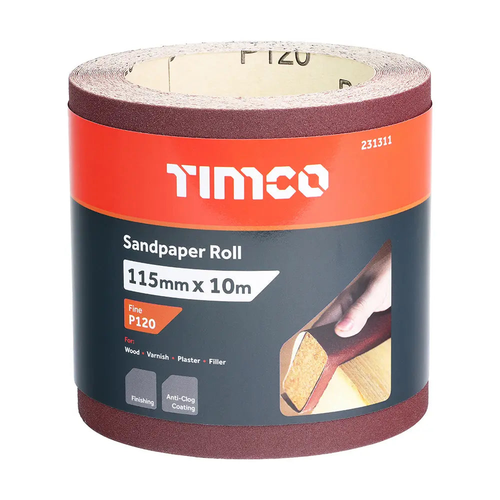 Timco Sandpaper Roll - 120 Grit - Red Timco