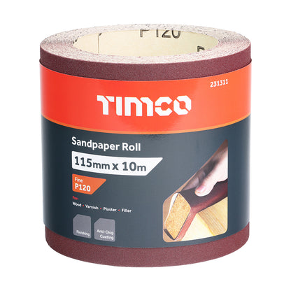 Sandpaper Roll - 120 Grit - Red - 115mm x 10m