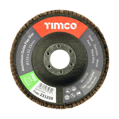 Timco Set of Flap Discs - Aluminium Oxide - Type 29 Conical - 60 Grit - 115 x 22.23 (Pack of 10)