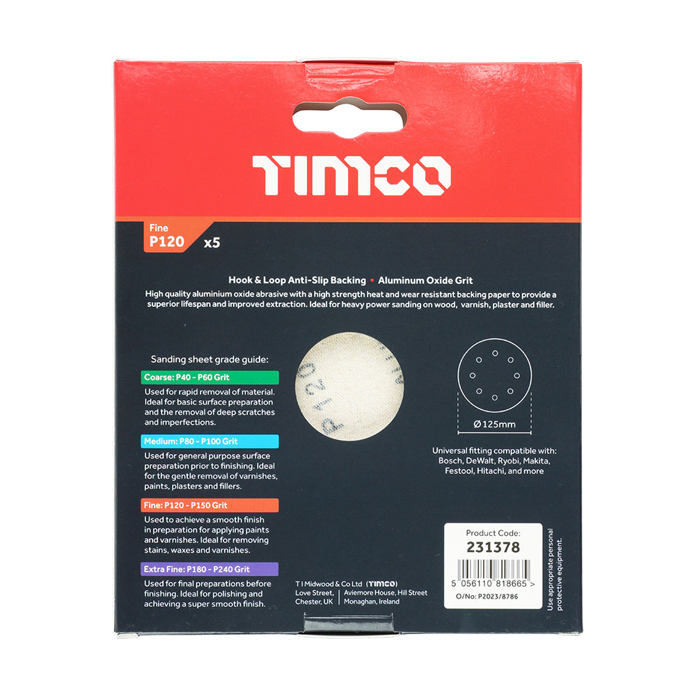 Orbital Sanding Discs P120 - 125mm | Pack of 5