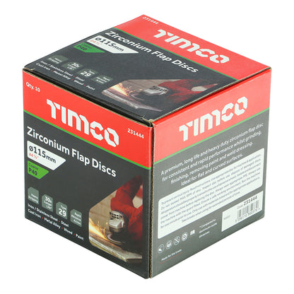 Timco Set of Flap Discs - Zirconium - Type 29 Conical - P40 Grit -115 x 22.23 (Pack of 10)