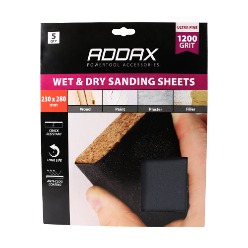 Wet & Dry Sanding Sheets - 1200 Grit - Black - 230 x 280mm - Pack of 5